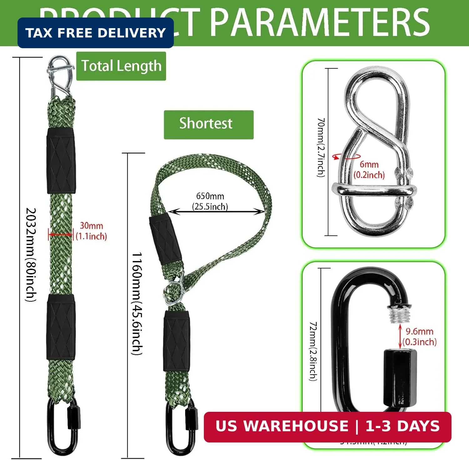 Tree Swing Hanging Straps, 6.67ft 800 LB Capacity Adjustable Nylon Swing Straps gallery