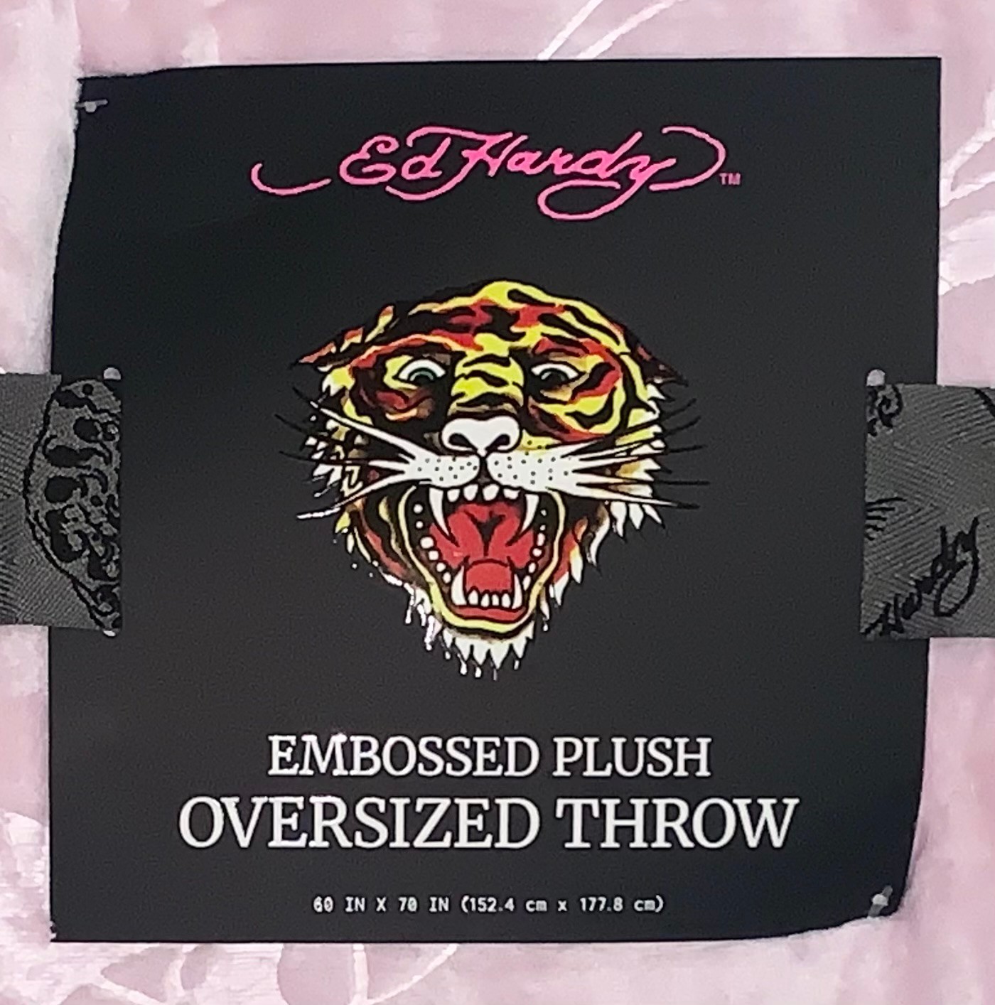 Ed Hardy Pink Sparrows/Birds & Monograms Embossed Oversized Plush Throw Blanket gallery