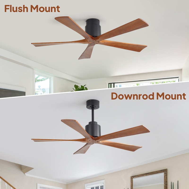 Sofucor 52in Flush Mount & Downrod Ceiling Fan No Light with 6 Speeds and Remote gallery