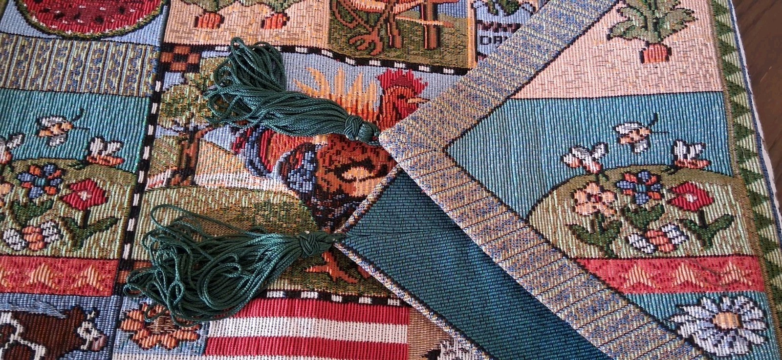 Harvest Tapestry Table Runner Farmhouse Rooster Cow Flowers Natco 12"x 70" gallery