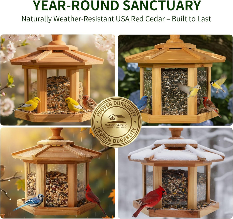 Solution4Patio Bird Feeder for Outdoors - USA Cedar Hexagon Gazebo Bird Feeders gallery