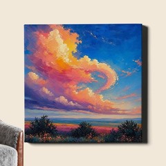 Pink sky over field cloudscape Wall Art colorful impressionist landscape