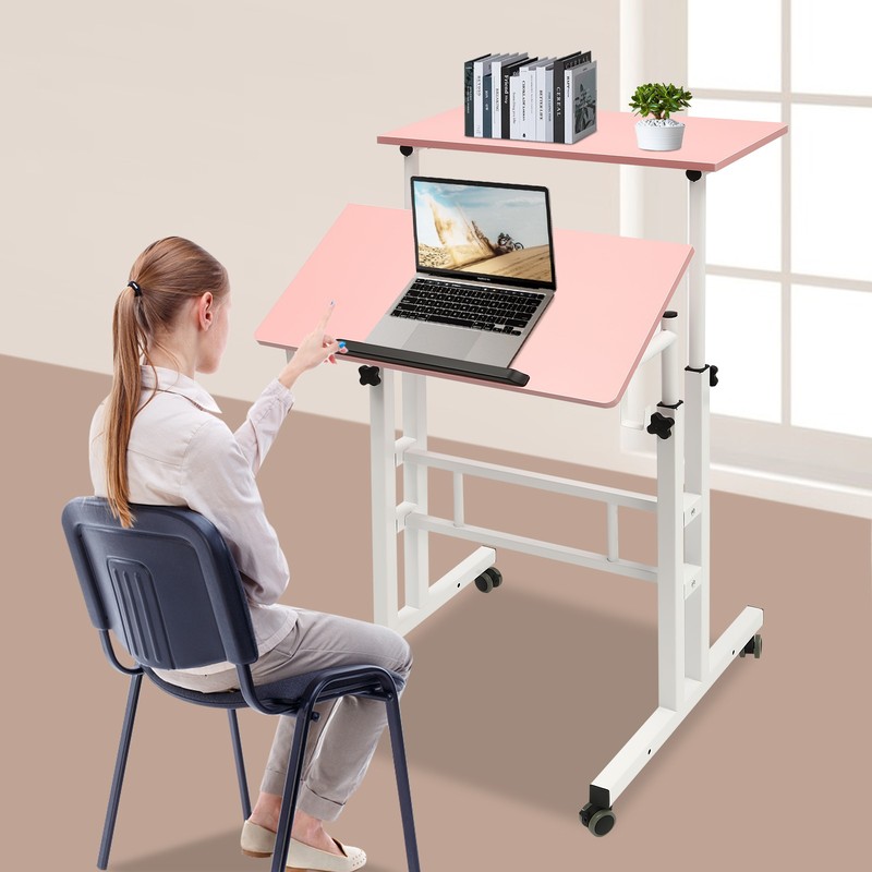 Mobile Adjustable Standing Desk with Dual Desktop for Home & Office gallery