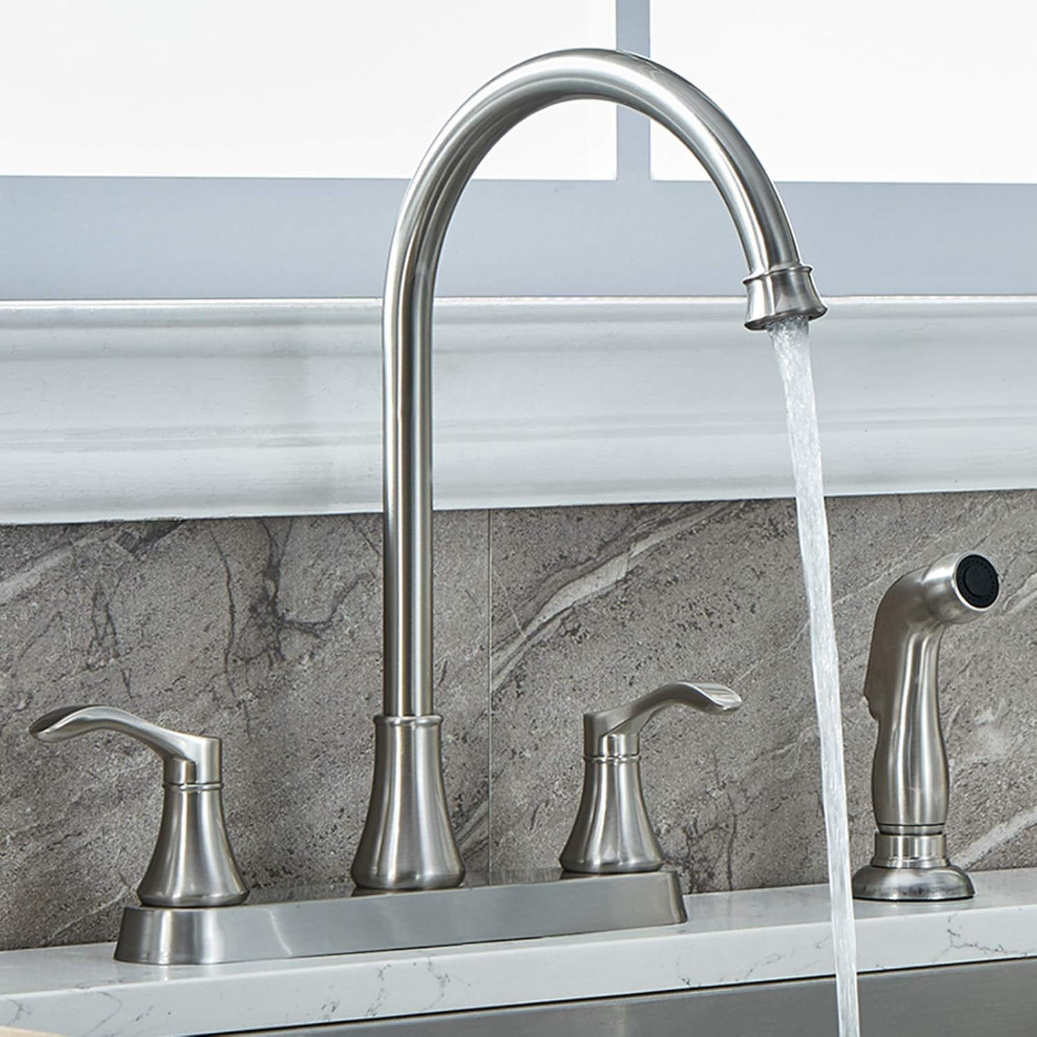 3 Hole or 4 Hole Two Handle Kitchen Faucet with Side Sprayer, Commercial Lead-Fr gallery