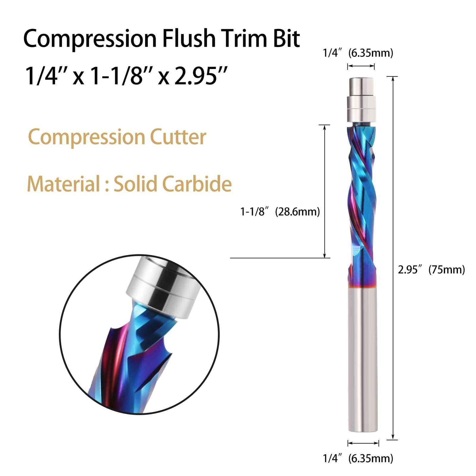 Spiral Flush Trim Router Bit,1/4 Inch Shank 1-1/8 Inch Cutting Length Extra L... gallery