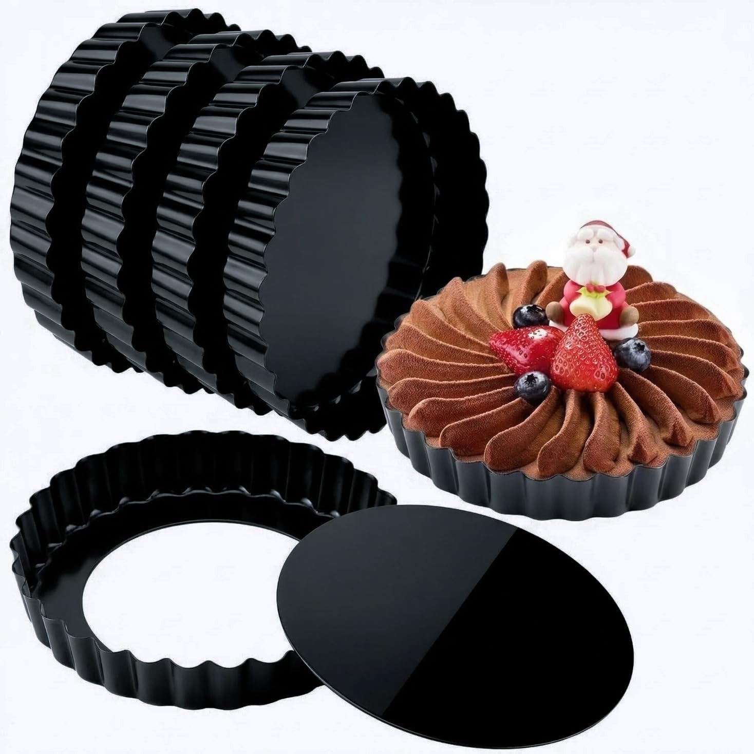 6 Pack 5 Inch Mini Tart Pans with Removable Bottom, Nonstick Round Quiche Pan He gallery