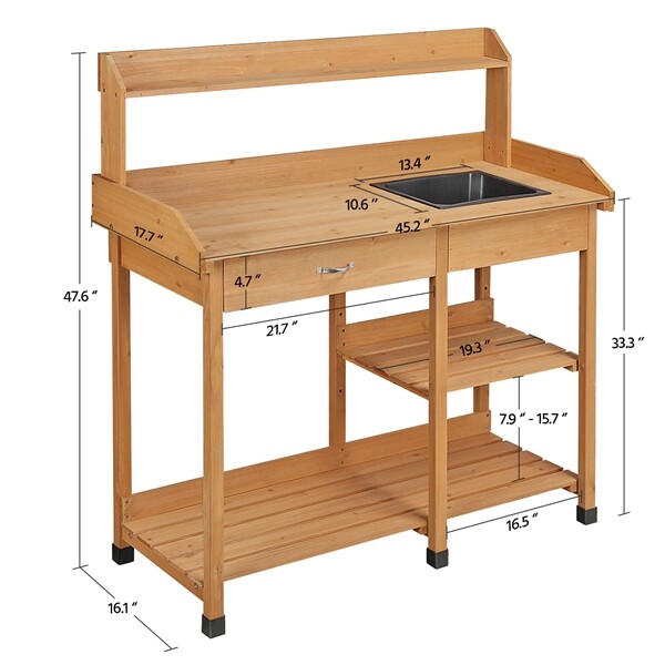 Garden Potting Bench Table Workstation Work Bench Planting Desk Natural Fir Wood gallery