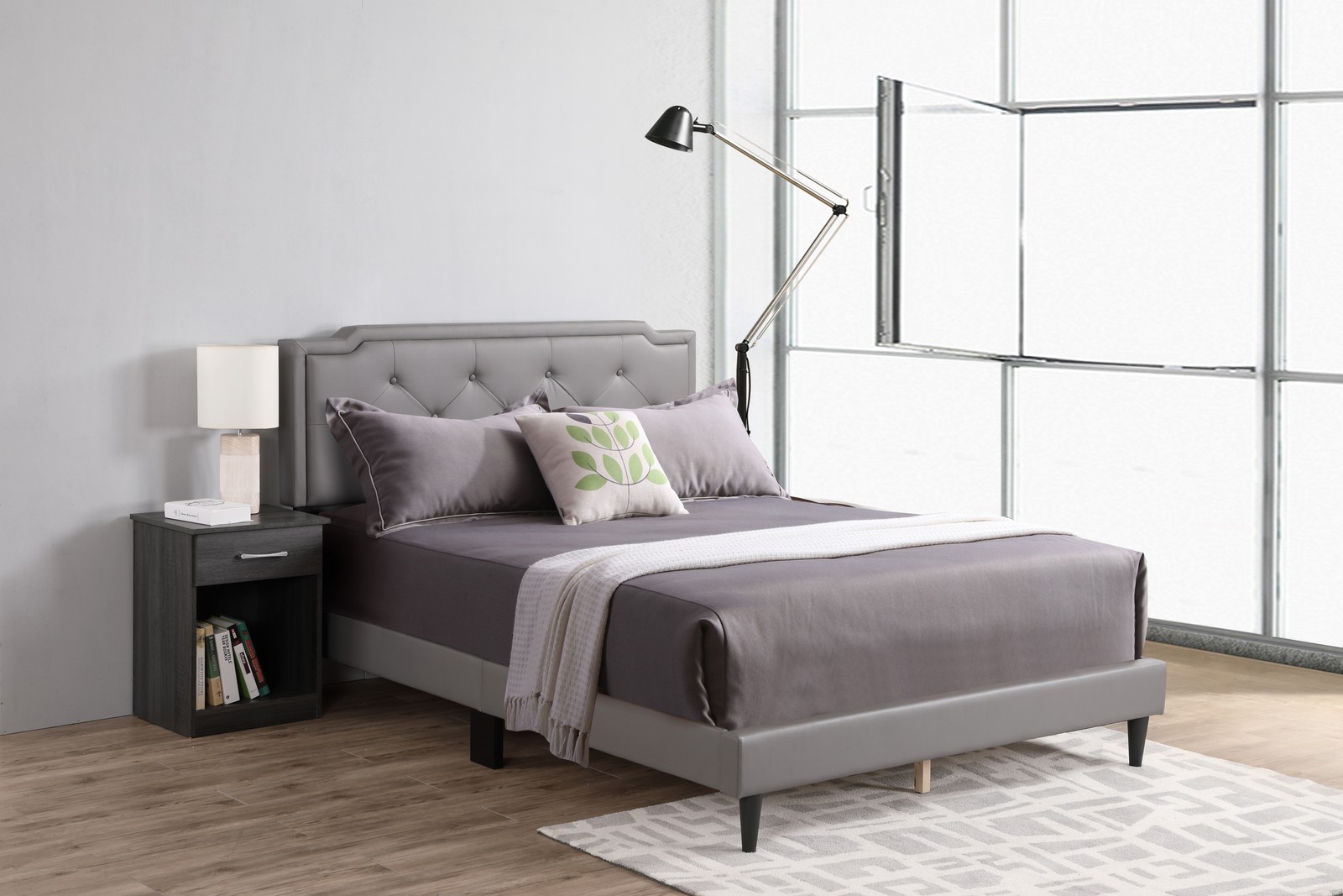 Chic Light Grey Queen-Sized Bed gallery