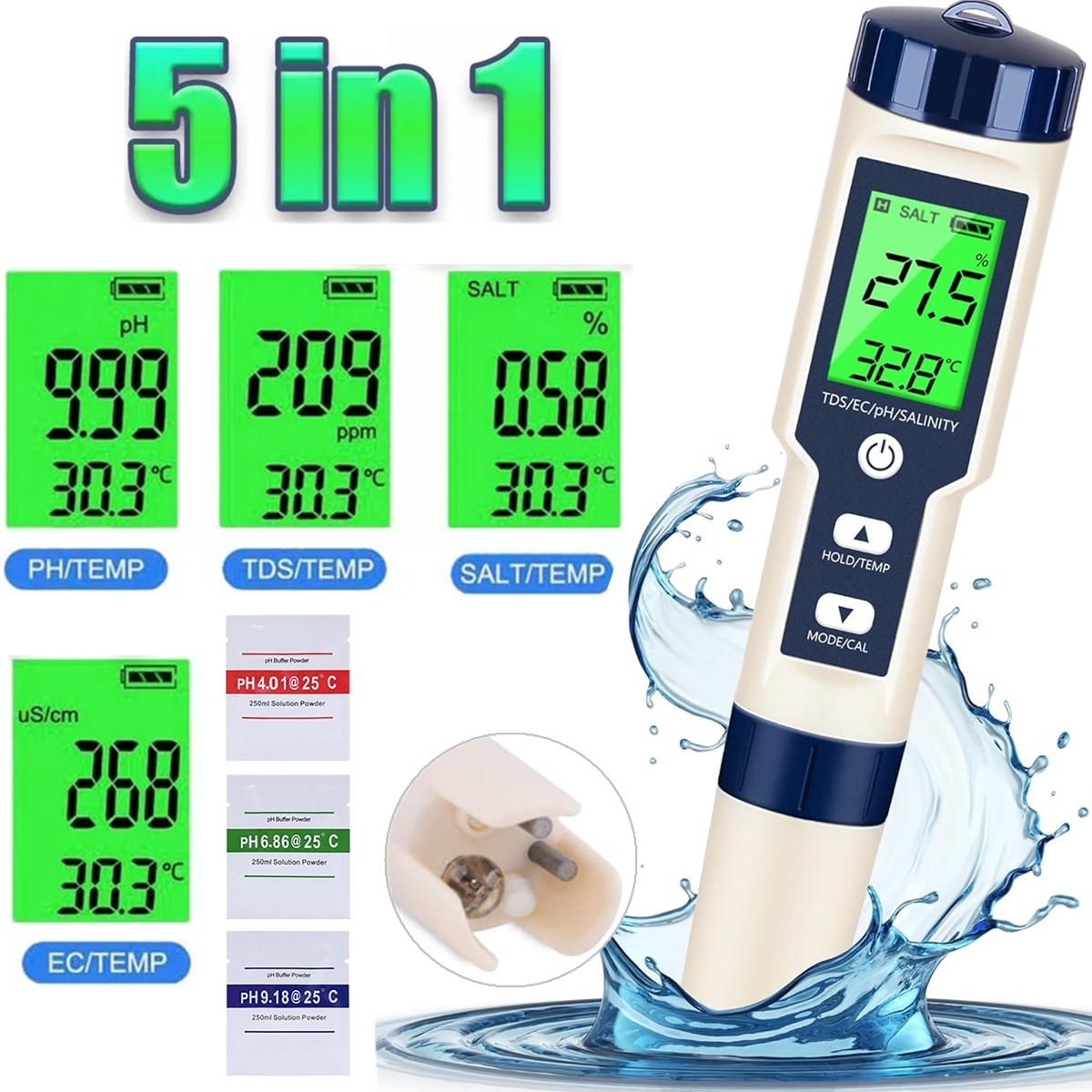 Water Quality Tester 5 In 1 Digital Meter Tool PH/TDS/EC/Salinity/Temperature YS gallery