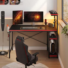 44 In. Rectangular Black and Red Carbon Fiber Gaming Desk with 4 Tier Storage Sh