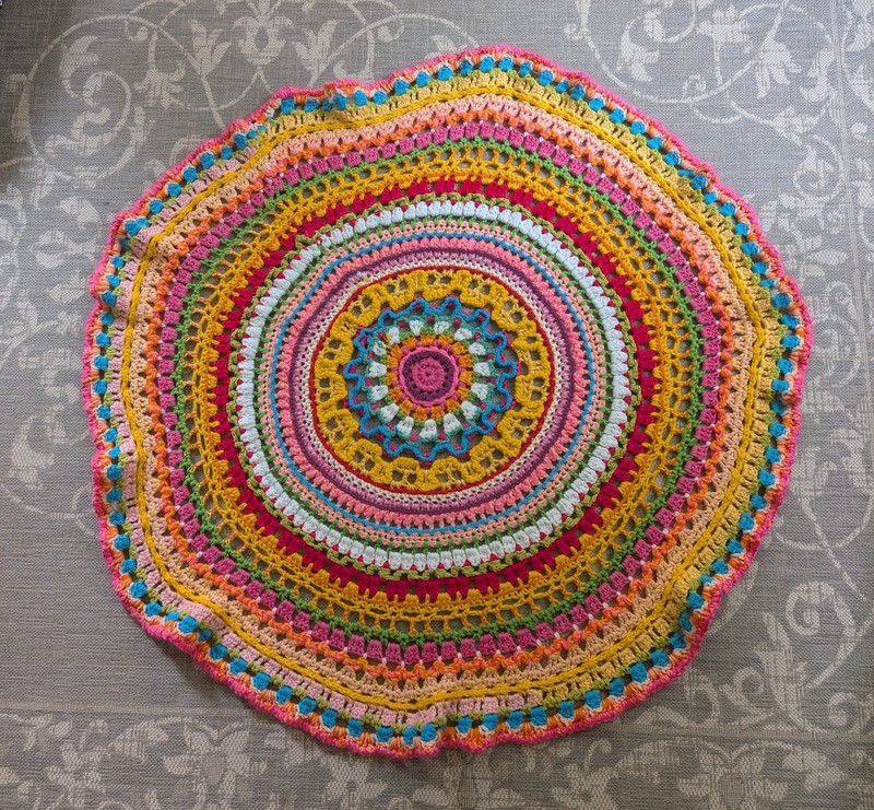 Round Handmade Afghan Mandala Pattern Crochet Throw Blanket or Table Topper 54" gallery