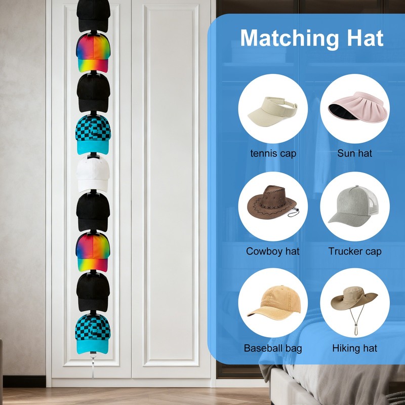 Vertical Over Door Hat Rack Adjustable Space Saving Cap Organizer With 10 Hooks gallery
