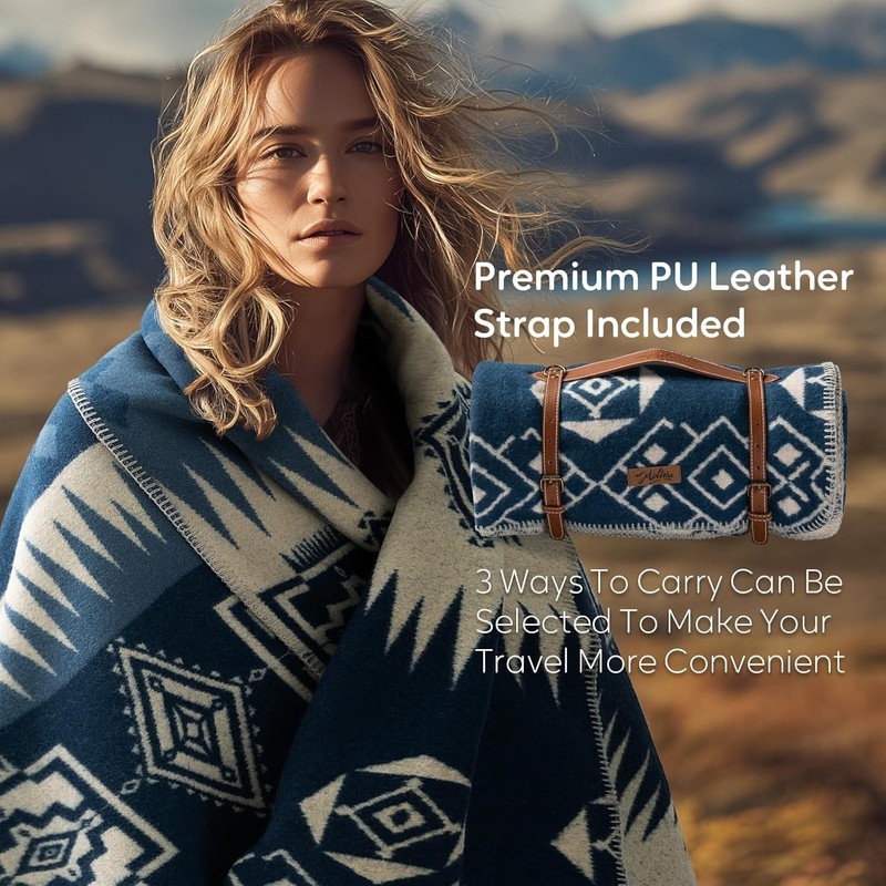 Extra Large - REVERSIBLE ALPACA Wool Blanket Andean Pattern 86x62 in with straps gallery