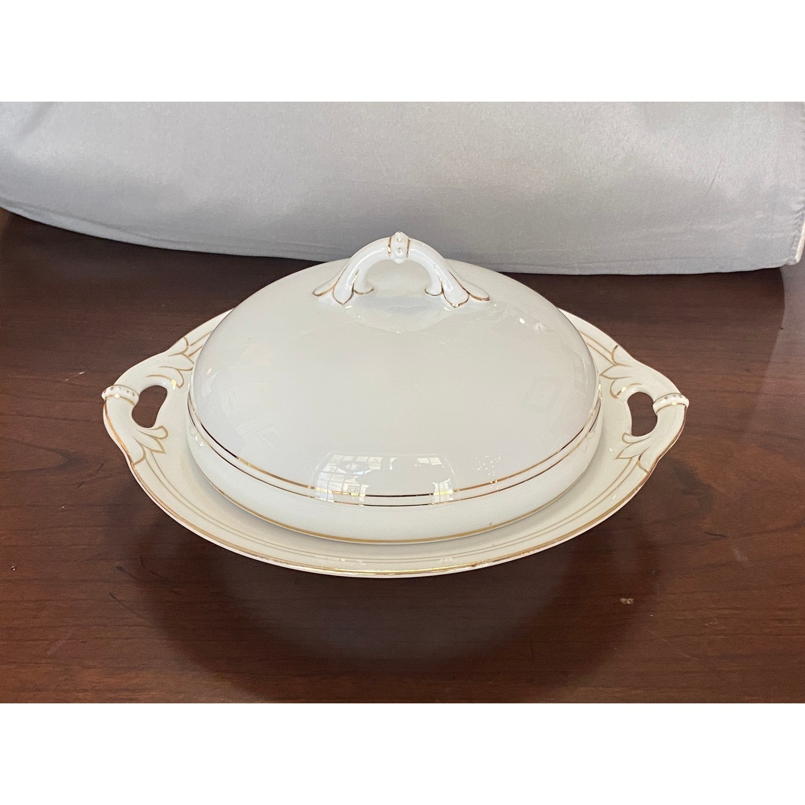 Antique Jaeger & Co Bavaria Covered Butter Dome Dish Keeper Ivory & Gold gallery