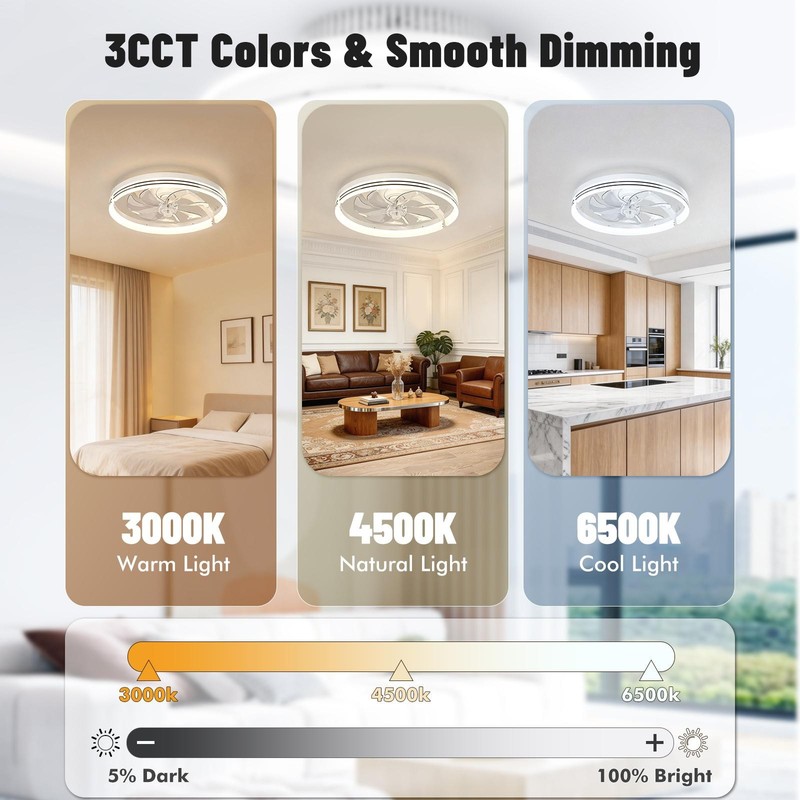 Flush Mount LED Ceiling Fans with Lights Remote & APP Cortorl Ceiling Fan Light gallery