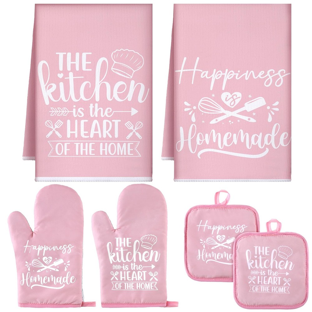 6 Pcs Kitchen Decor Accessories Set Farmhouse Towels Pot Holders Oven Mitts S...