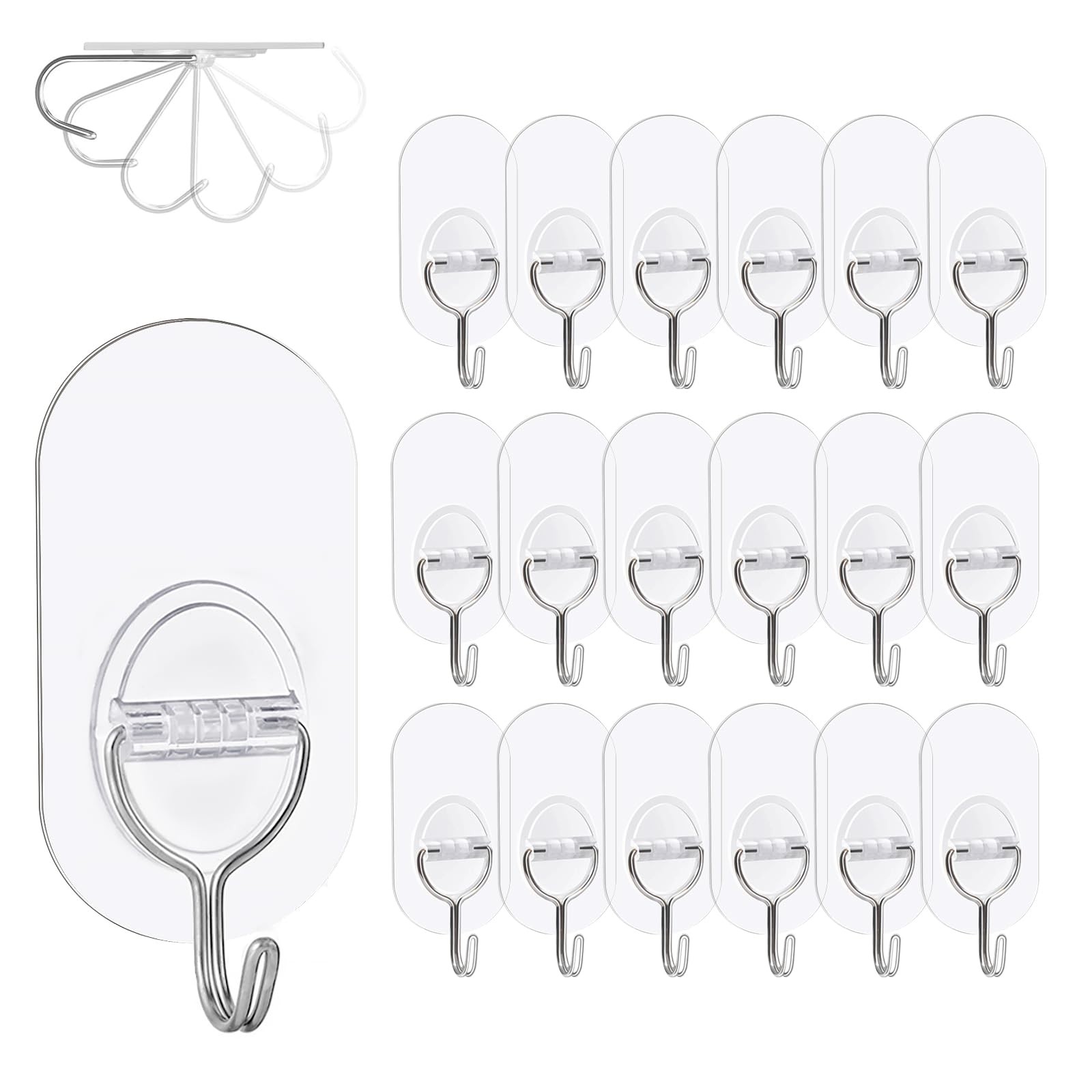 Adhesive Hooks Transparent 20 Pack Hooks Self Adhesive No Drilling Max 8kg Na... gallery