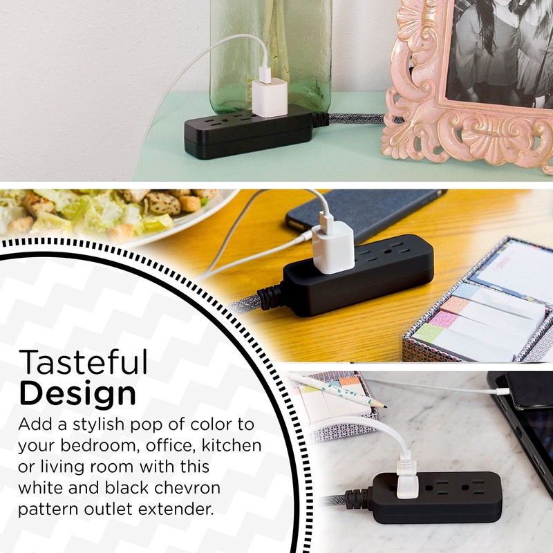 Cordinate Designer Mini 3-Outlet Power Strip, 18 in Braided 18 In, Black gallery