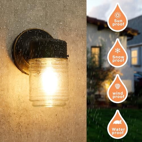 2 Pack Outdoor Wall Lantern, Exterior Black Glass Outdoor Wall Sconce gallery