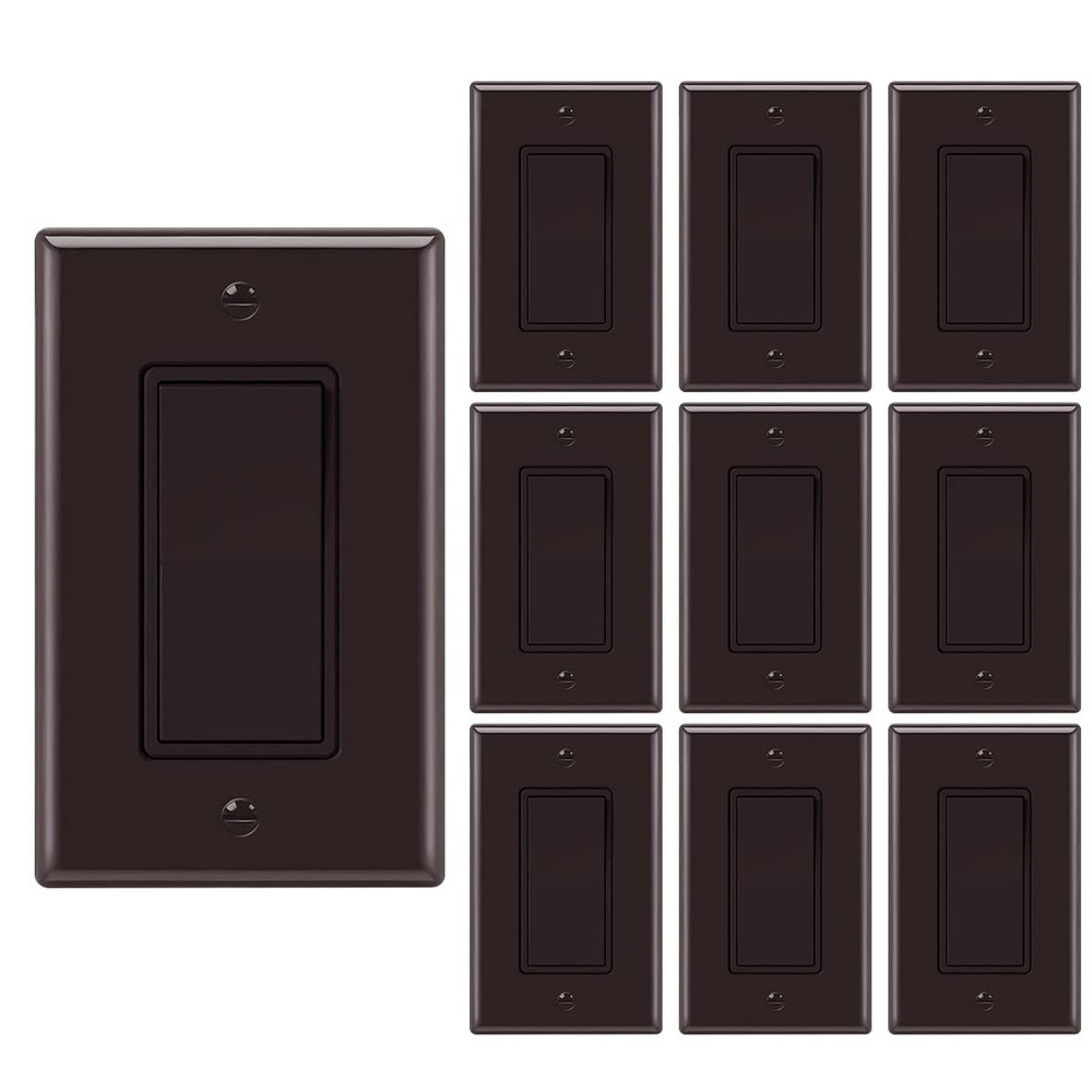 Decora Light Switch Brown, Single Pole Paddle Rocker,15A 120V/277V,10 Pack