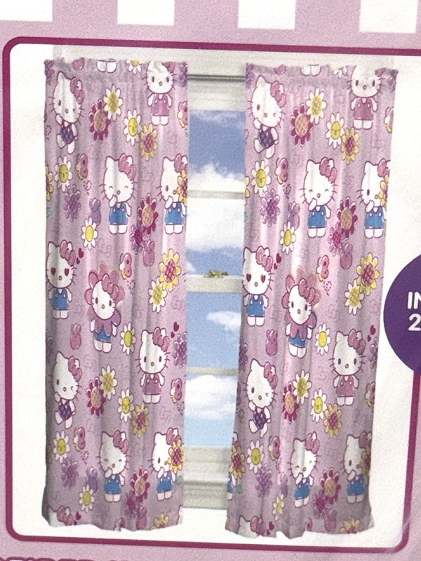 Sanrio Hello Kitty Microfiber Window 2 Panels Curtains Drapes Flower Kids Franco gallery