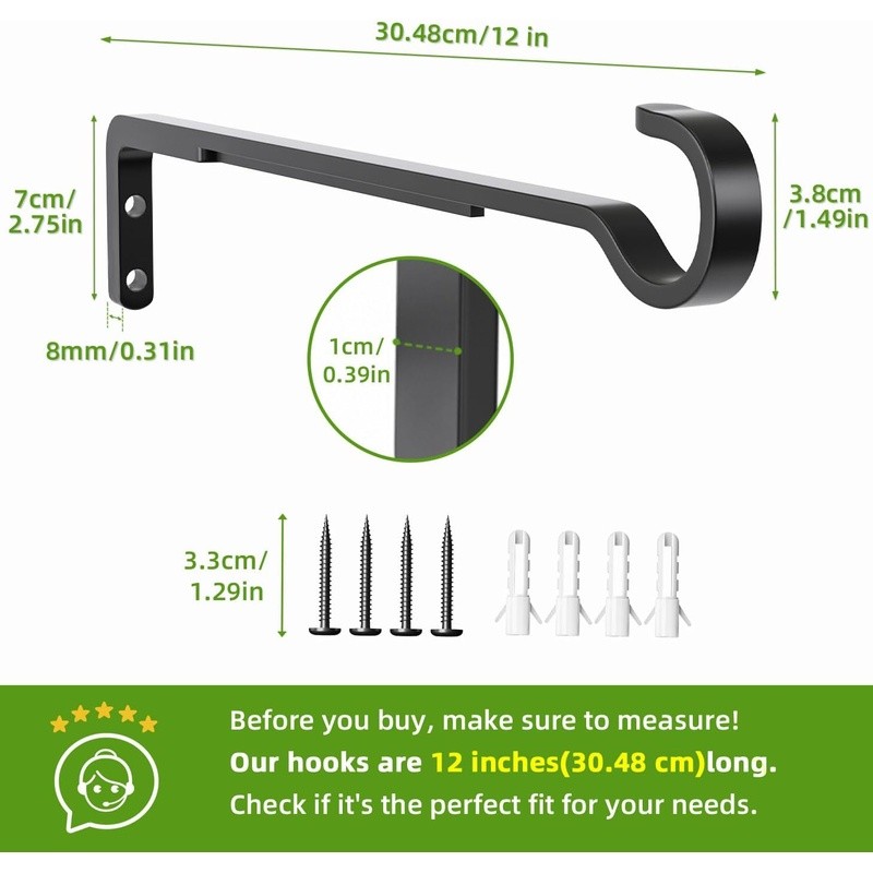 Durable Wall Mount Plant Hanger Rustic Iron Bracket Easy Install Supports 20kg gallery