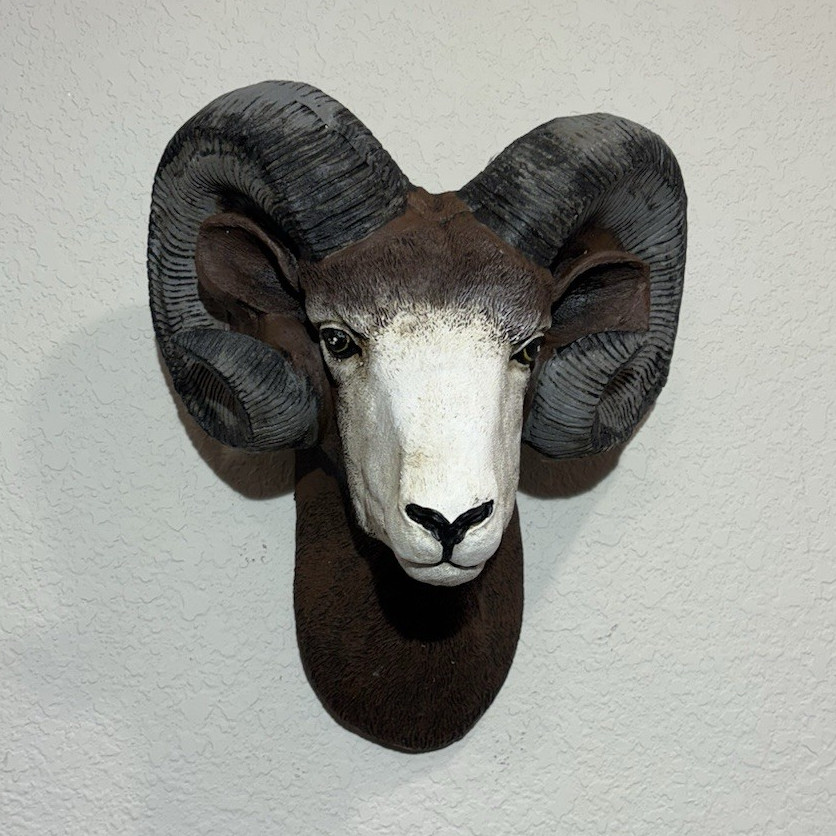 Wall Mounted Ram Head Sculpture Decor Ceramic
