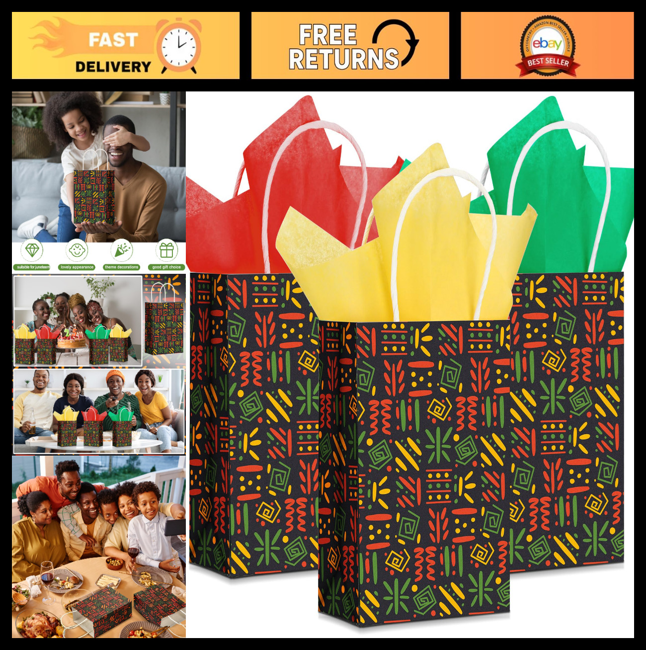 50 Pcs Juneteenth Gift Bags with Handles - Black History Month Party Favor Bags gallery