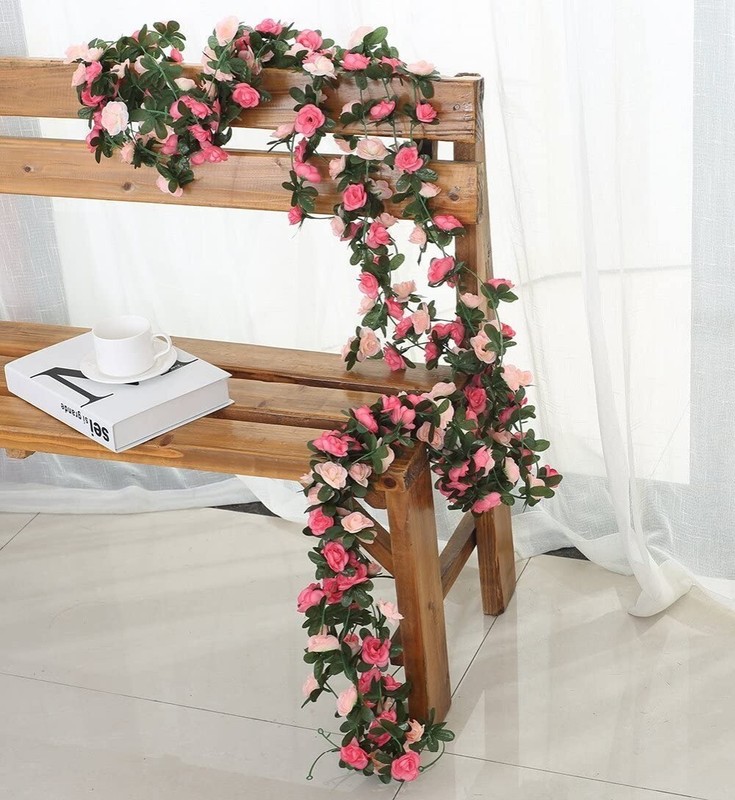 2 Pack Artificial Rose Vine Cherry Blossom Garland Flower Hanging Wedding Party gallery