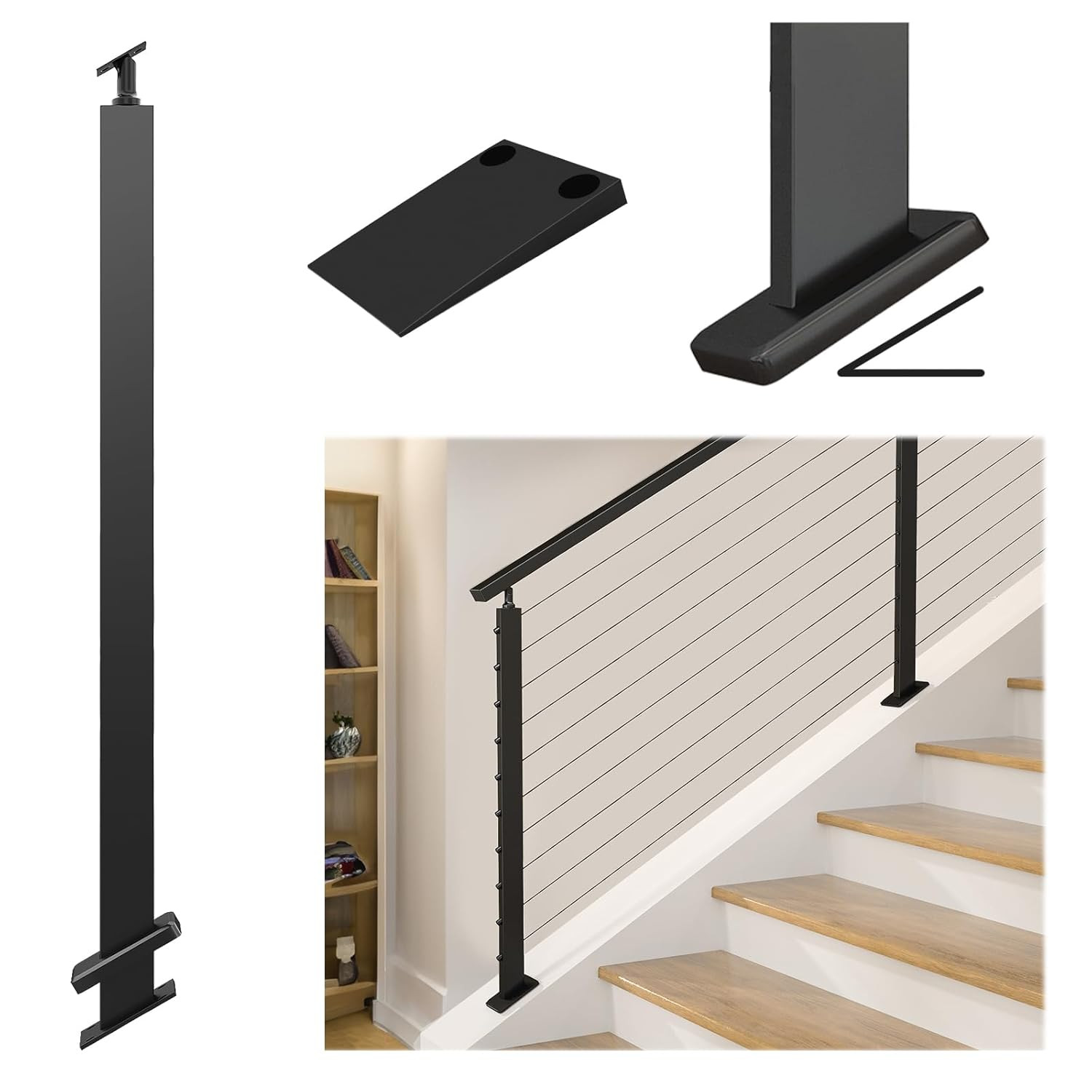 Black Slope Cable Railing Post 36 Inch for 25-40 Degrees Slope 36"X1"X2" T304 St gallery
