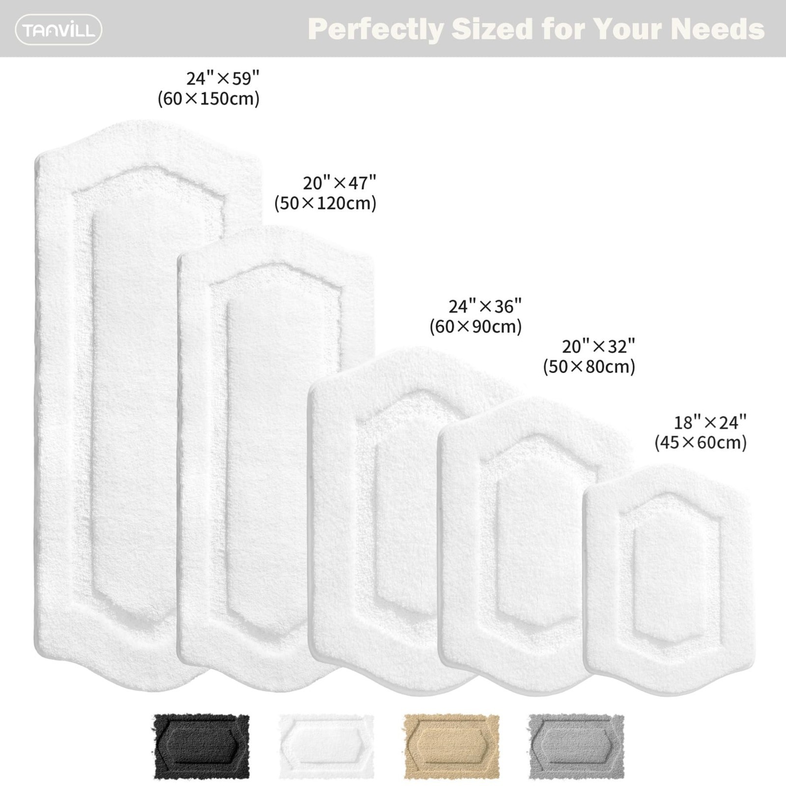 Extra Soft Non-Slip Bathroom Runner Rug 24x60, Large Absorbent Shaggy Mat, White gallery