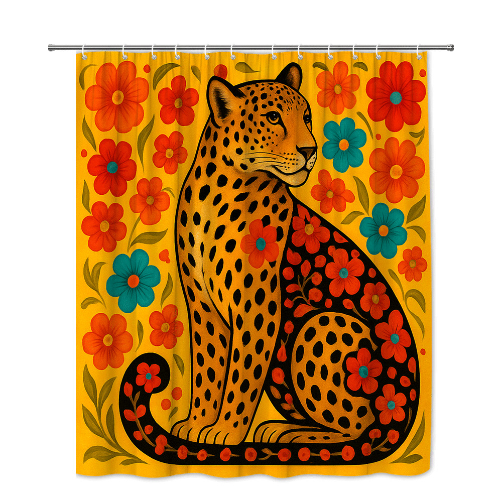 Colorful Leopard Floral Shower Curtain - Vibrant Home Decor gallery