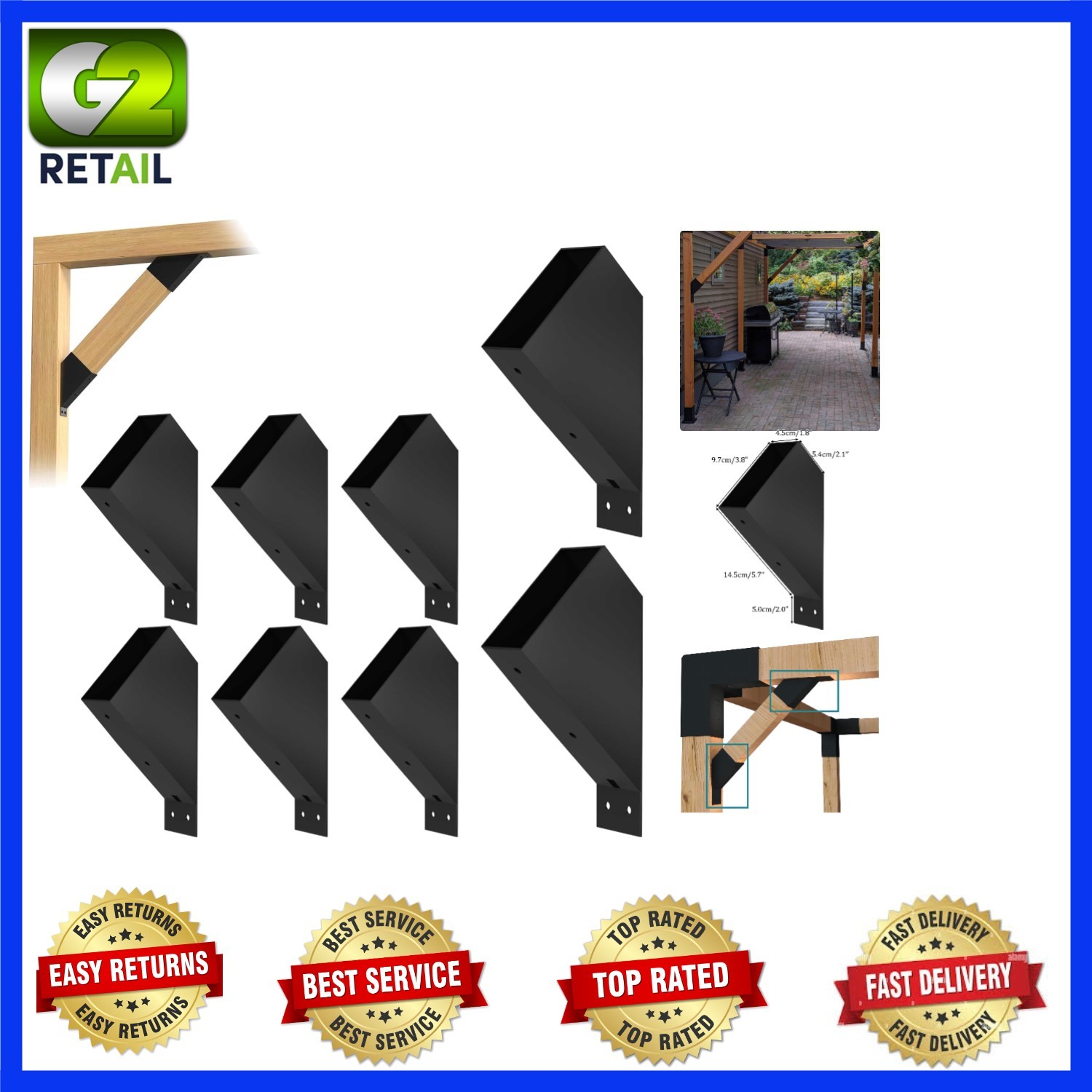 Pro-Grade 8Pcs Pergola Bracket Kit - Heavy-Duty & Easy Assembly for DIY Projects gallery