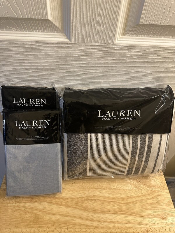 New Ralph Lauren Devon Stripe Full/Queen Duvet Cover & Shams Set 5Pc gallery