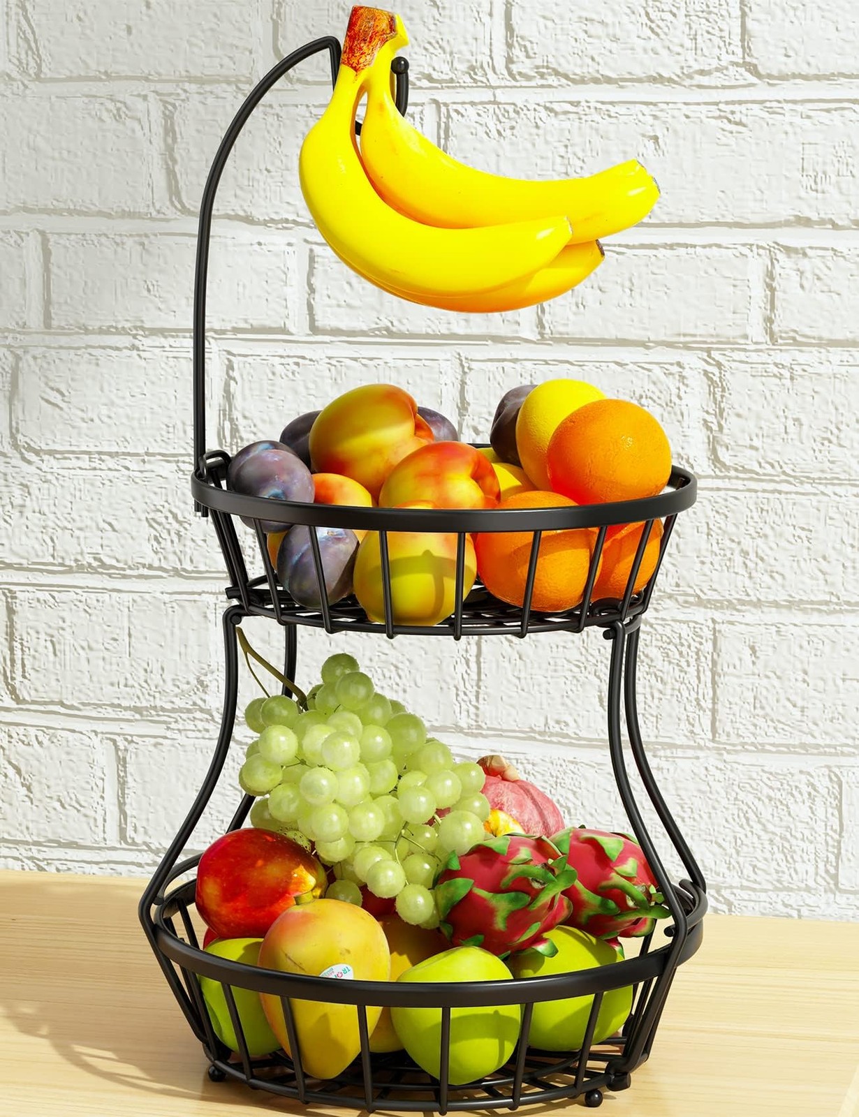 2-Tier Fruit Basket Bowl Stackable Vegetable Storage with Banana Tree Hanger... gallery