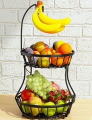 2-Tier Fruit Basket Bowl Stackable Vegetable Storage with Banana Tree Hanger…