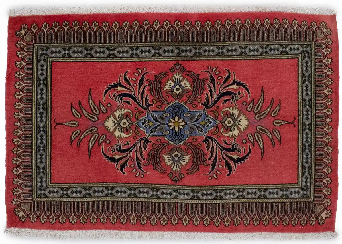 2X3 ft Handmade Oriental Wool Rug Coral Red Floral Design Small Entryway Carpet gallery