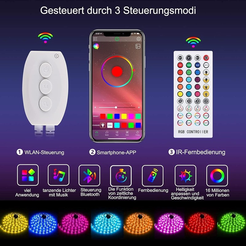 ALED LIGHT Bluetooth LED Strip, 10M 2x5m 32.8Ft Waterproof RGB 5050 LED S... gallery