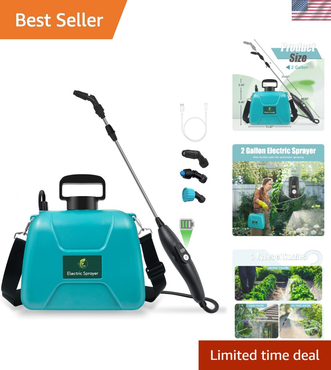 Battery Powered Garden Sprayer - 2 Gallon Capacity with Adjustable Strap gallery