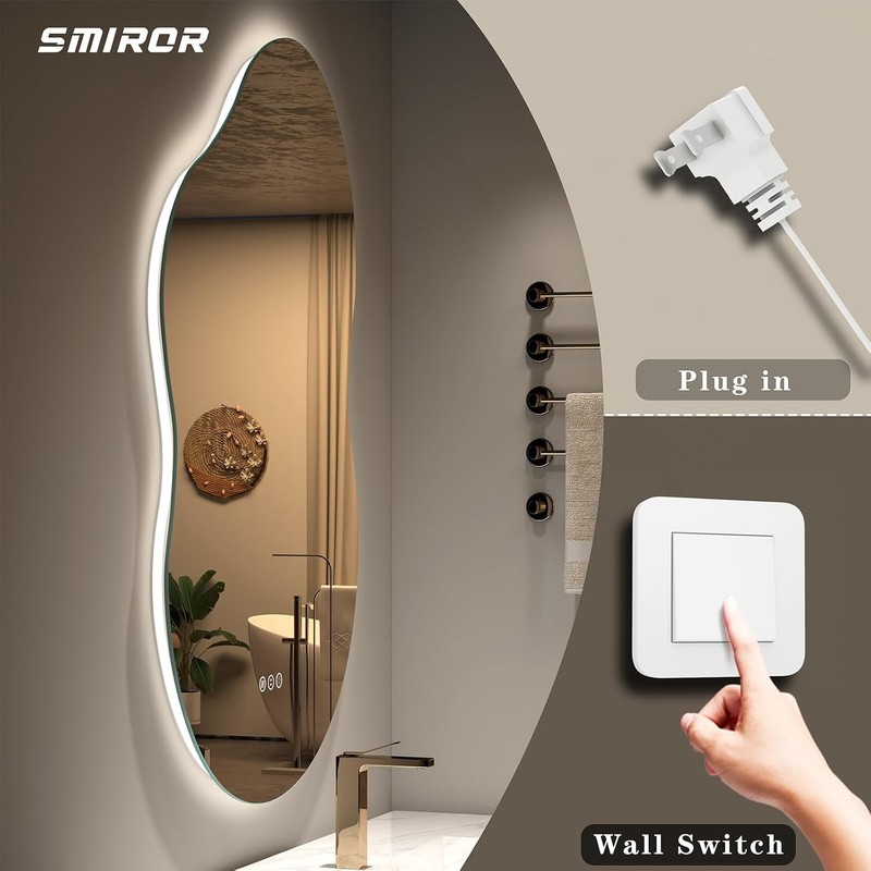 Irregular Backlit Bathroom Mirror with Lights 20 x 32, Asymmetrical Cloud Led gallery