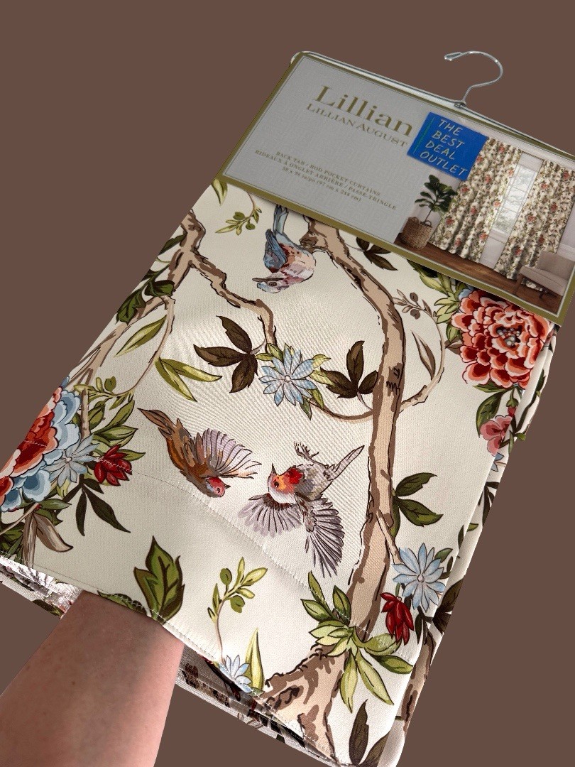 Lillian August Window Curtains 2 Panels 38 x 96" Cream Birds Drapers Back Tab gallery