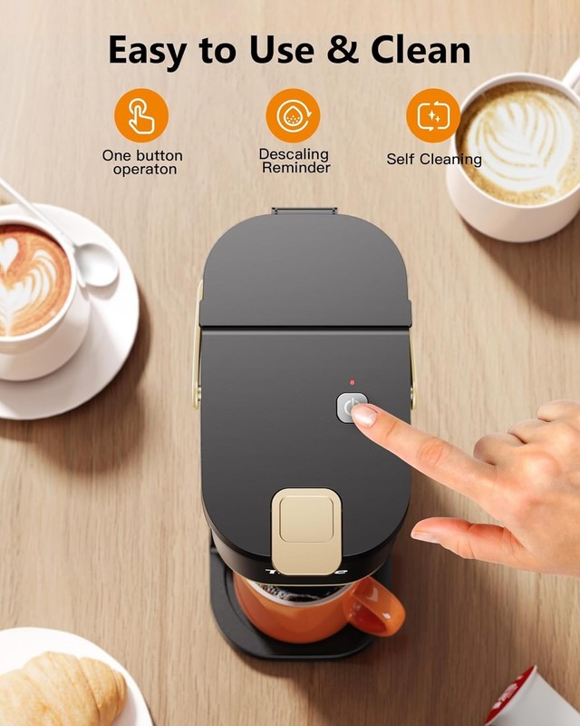 Single Serve One Cup Coffee Maker – K Cup/Grounds, Mini 6–12oz Portable, Black gallery