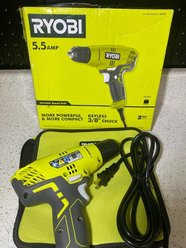 Ryobi D43K 5.5-Amp 3/8 in. Variable Speed Corded Electric Drill WITH CASE gallery