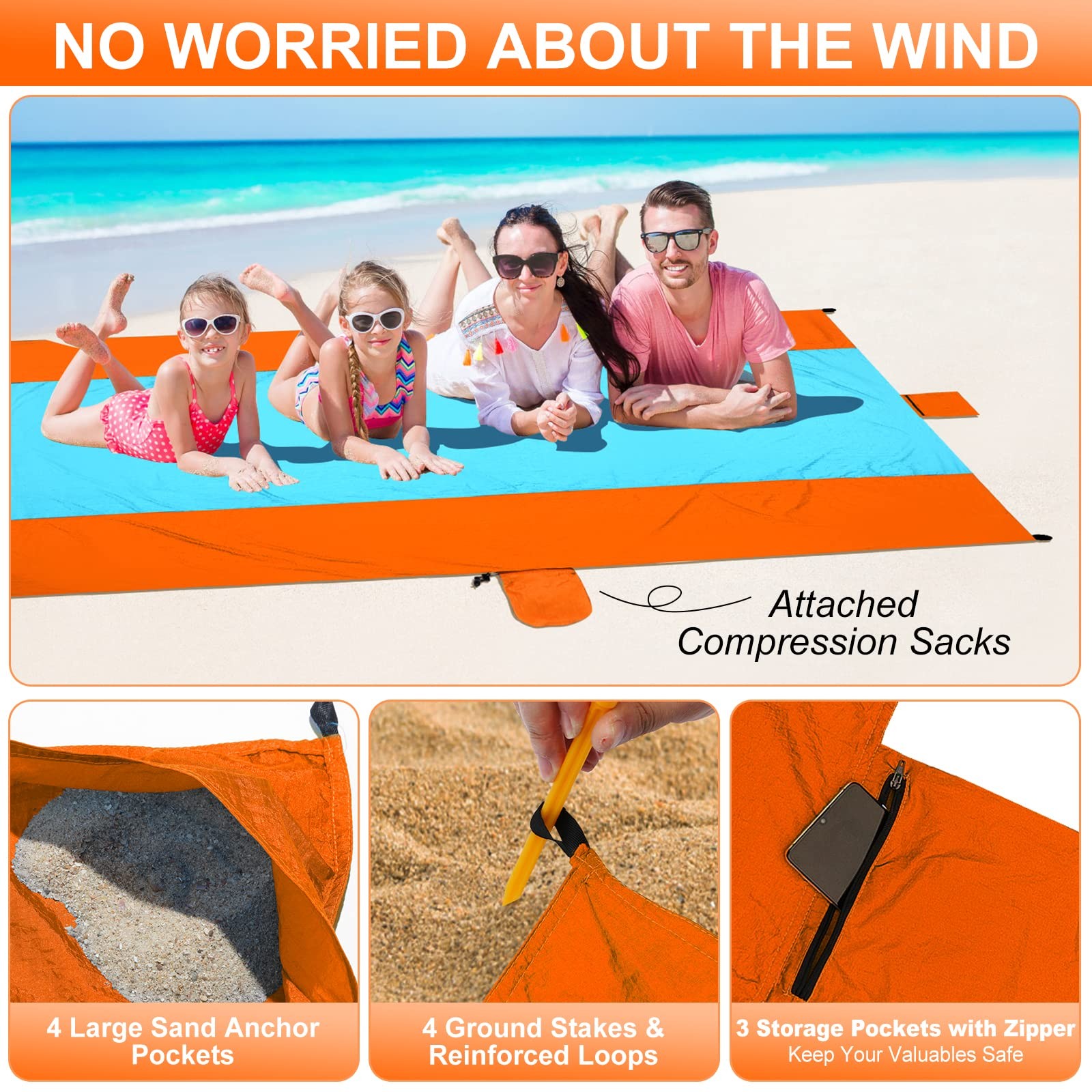 Oversized Waterproof Beach Blanket 10x9ft Quick Dry Sandproof Mat for Outdoors gallery