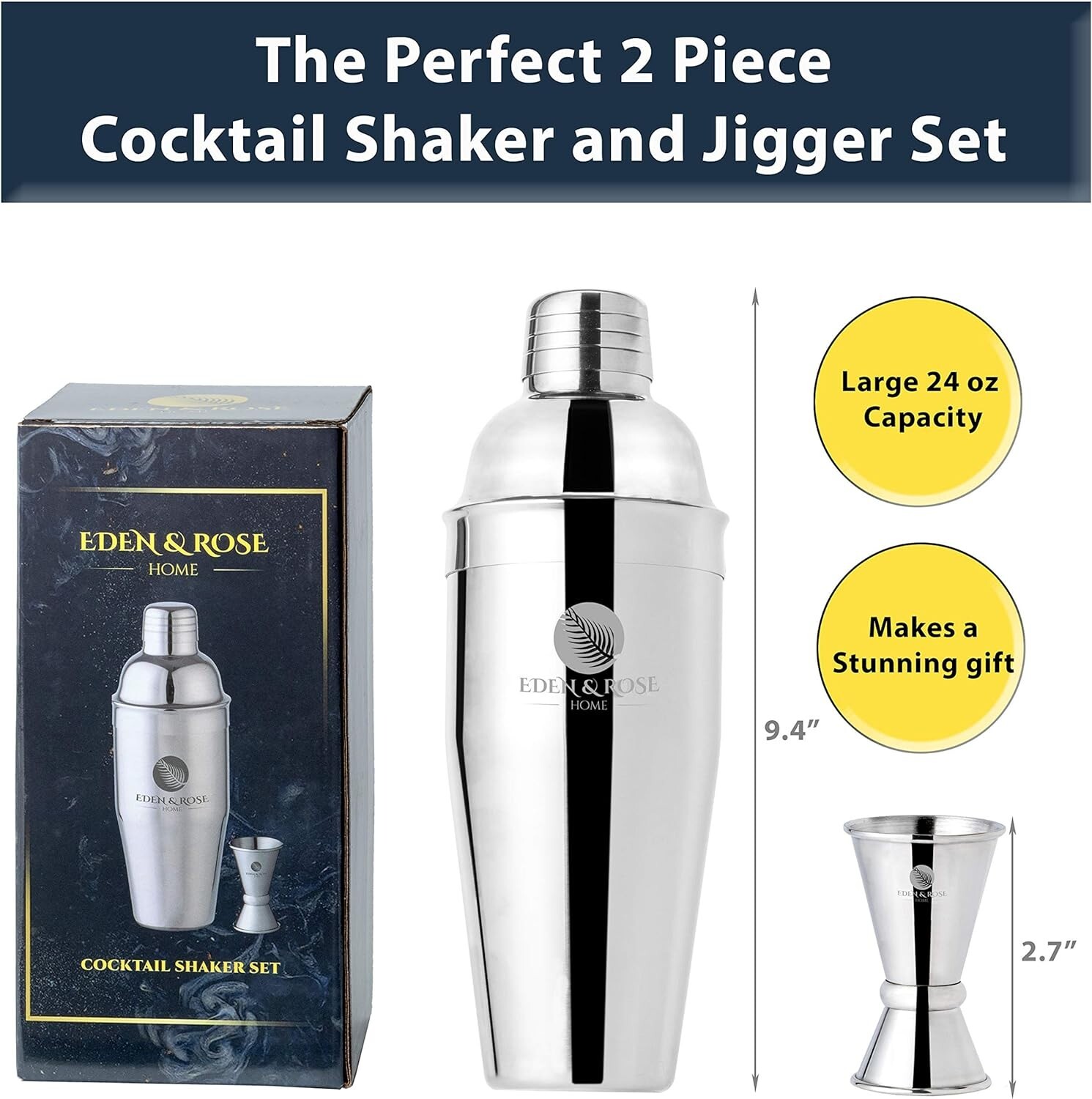 Martini Cocktail Shaker 24 oz. Drink Shaker Mixer with Measuring 1 oz Jigger gallery