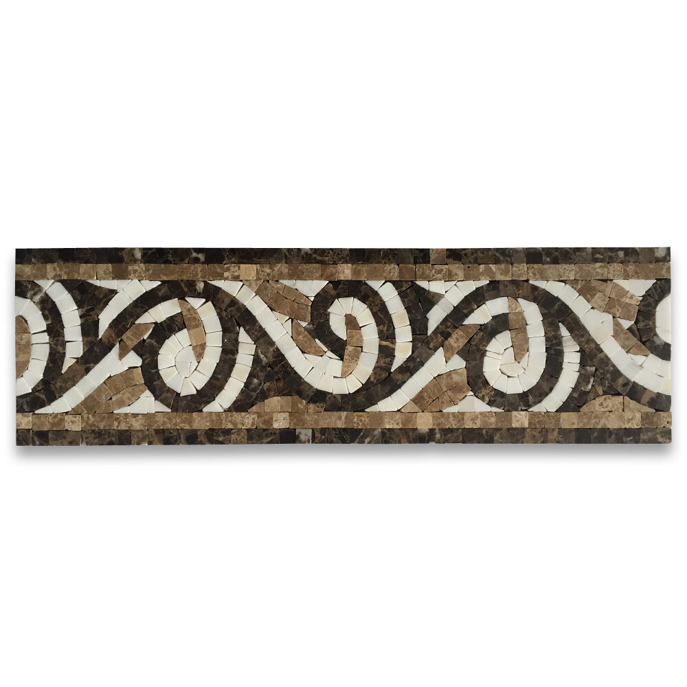 B0082P Marble Mosaic Border Listello Tile Garden Emperador 4.7x15.7 Polished gallery