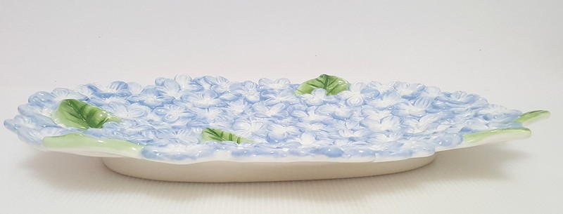 Williams Sonoma Figural Hydrangea Platter 15.5" NEW Stoneware Blue Flower Summer gallery