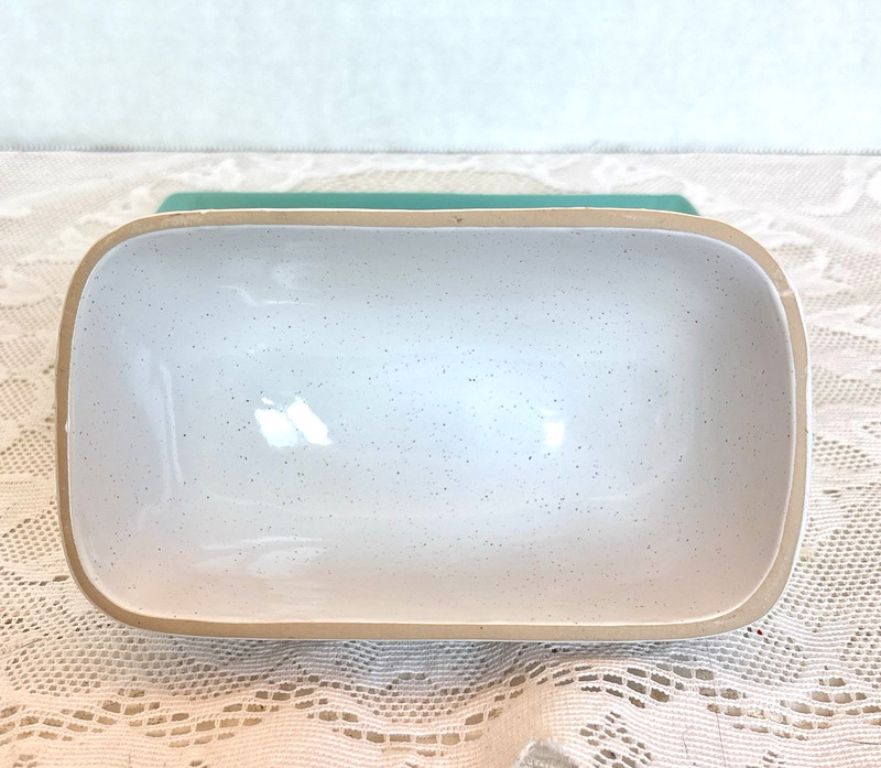 Boston Warehouse Speckleware Butter Dish Teal White Covered EUC gallery