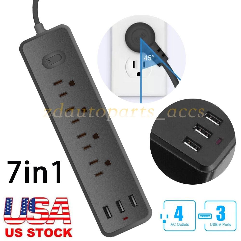 7-IN-1 Power Strip Sockets 4-Outlets plug 3-USB Ports Protection Overload gallery