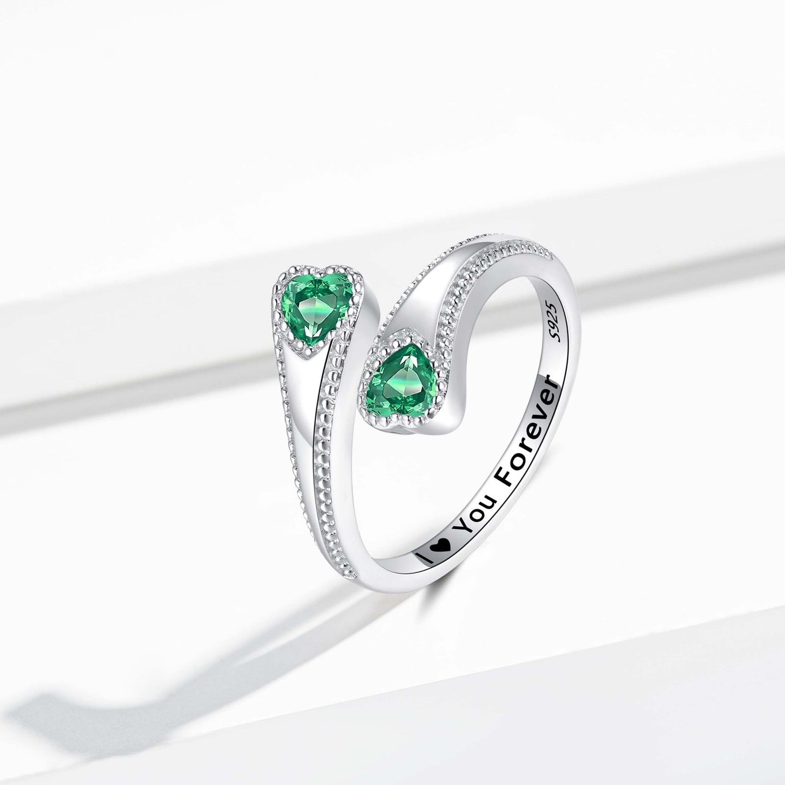 925 Sterling Silver Adjustable Heart Birthstone Rings for Women Open Double L... gallery